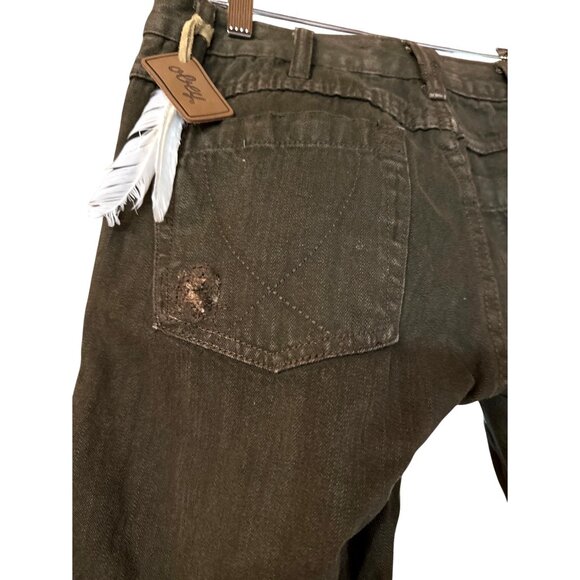 Obey Brown Distressed Capri Shorts Pants w Feather Size 28 Original Sample Piece - Picture 4 of 8